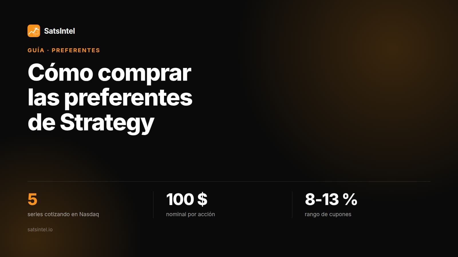 Portada de la guía para comprar las preferentes de Strategy y Strive: cinco series en Nasdaq, 100 dólares de nominal por acción y cupones entre el 8 y el 13 por ciento